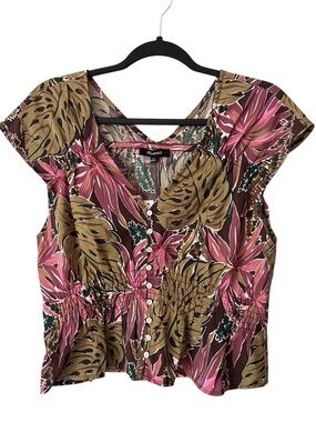 Madewell Pink & Green Tropical Cap Sleeve Top Size Large